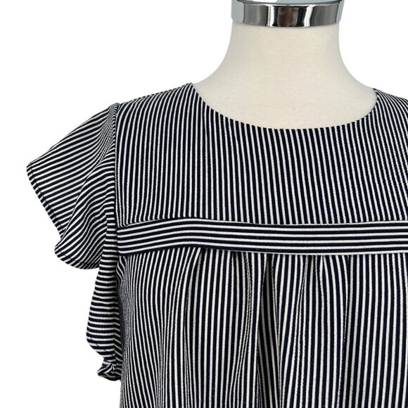 Monteau Striped Ruffle Sleeve Blouse Navy Blue White Size XL - Picture 3 of 11